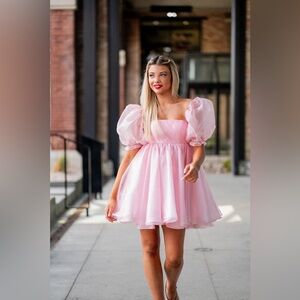 Pink Puff Sleeve mini Dress